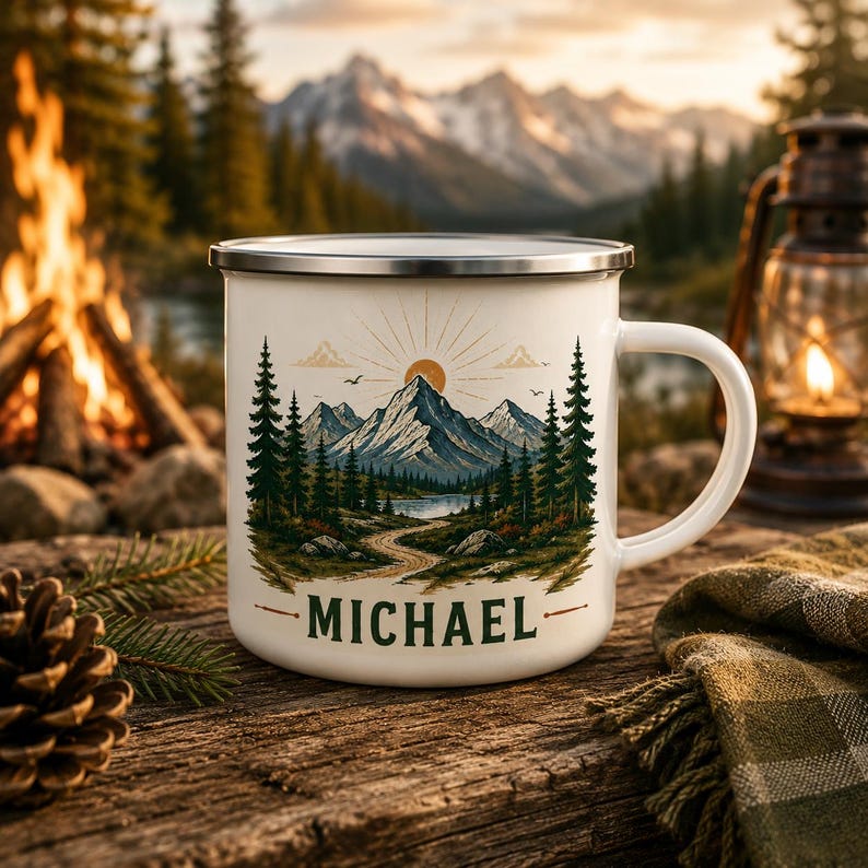 Personalized Mountain Enamel C - Outdoor Adventure Names recension och pris