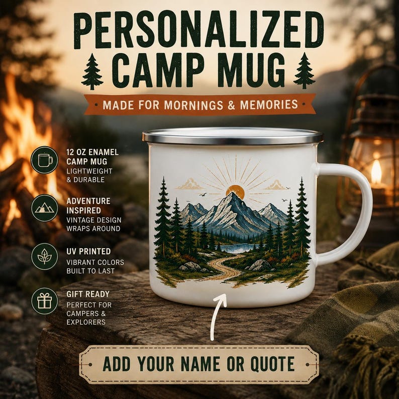 Personalized Mountain Enamel C - Outdoor Adventure Names recension och pris